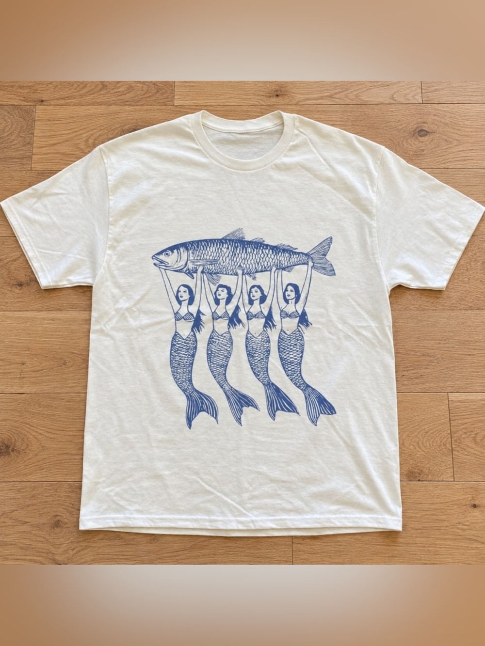 Gildan Mermaid Fish Graphic T-Shirt White For Unisex